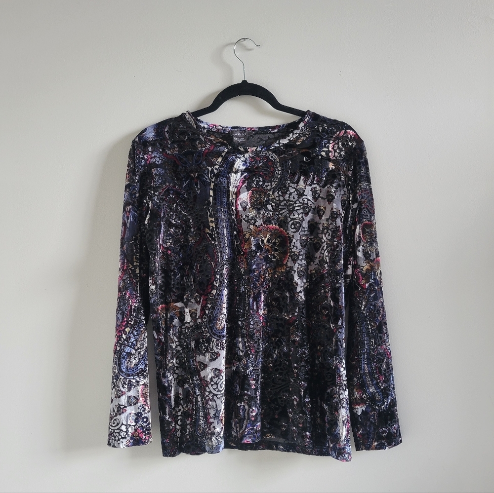 Pure Amici Velvet Burnout Paisley Top Womens Large Y2K Sheer Made USA